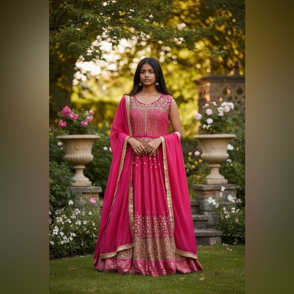 Other - Indian Designer Hot Pink Georgette Anarkali Suit